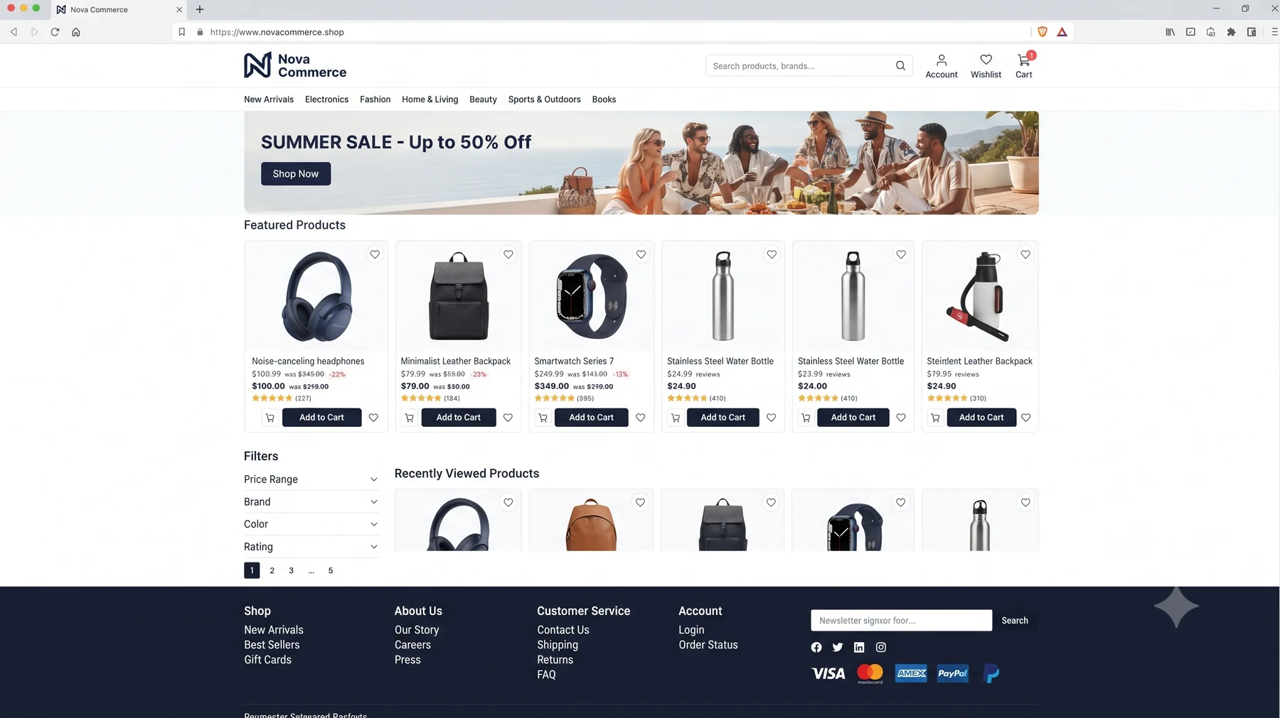 Nova Commerce storefront with new-arrivals product grid